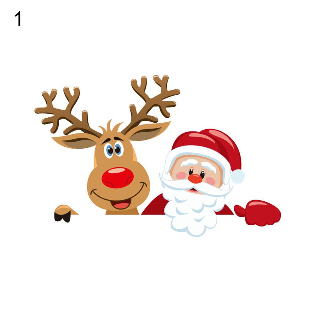 Xmas Santa Claus Elk Snowman Switch Wall Removable Sticker New Year Decal Decor