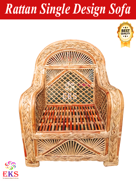 RATTAN Design Single One Pcs Sofa Chair Large - Cane Diman Single Sofa Chair For Home & Office ( Cane And Crafted )