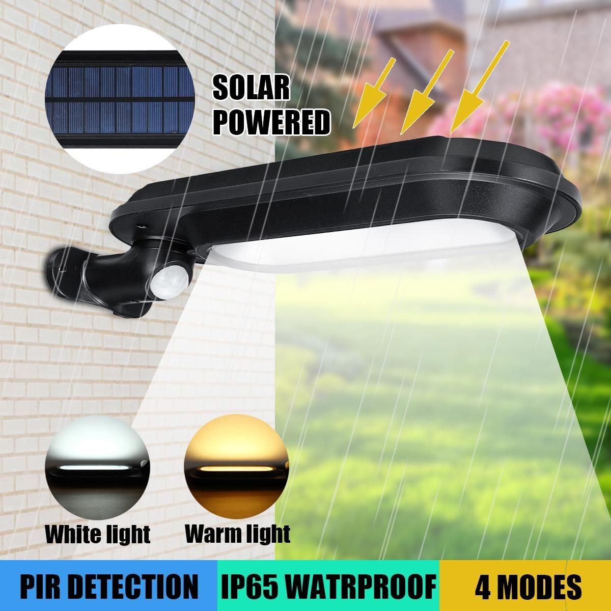 LED Solar Power Light Motion Detection Sensor Lamp PIR Wall Security Garden IP65 -Warm Light
