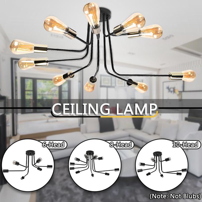 Retro Vintage 10 Heads Ceiling Light Iron E27 Socket Industrial Modern DIY Chandelier Pendant Lamp Livingroom Home Bedroom