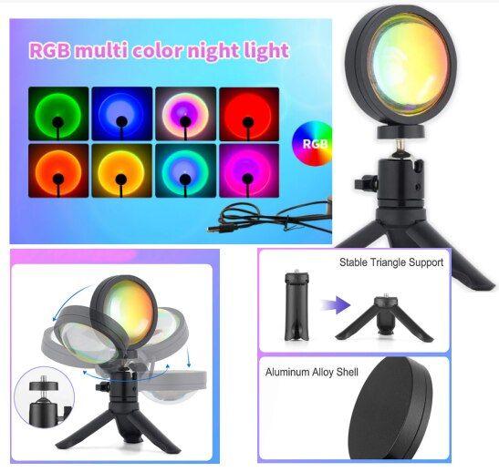 Sunset Projection Lamp Rainbow Lamps Atmosphere Led Night Light Sunset Red Light For Home Bedroom Background Wall USB Table Lamp