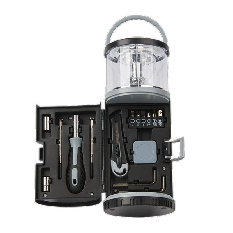 Camping Light 15 in 1 Combination Tool Set Multi-Functional Camp Light Tool Box for Outdoor Hiking Fishing