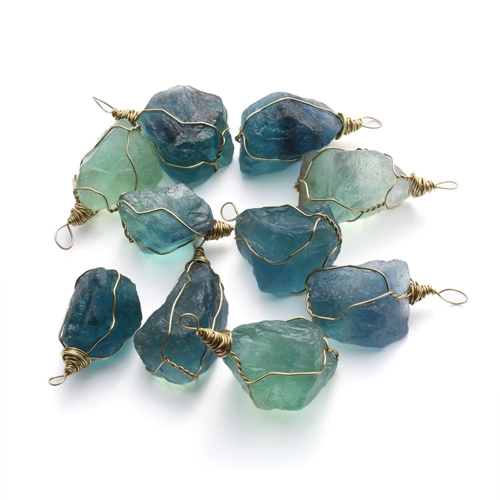 1 PCS 2.5-3cm Natural Blue Fluorite Quartz Crystal Pendant Necklace Stone Healing Gemstone Home Decor