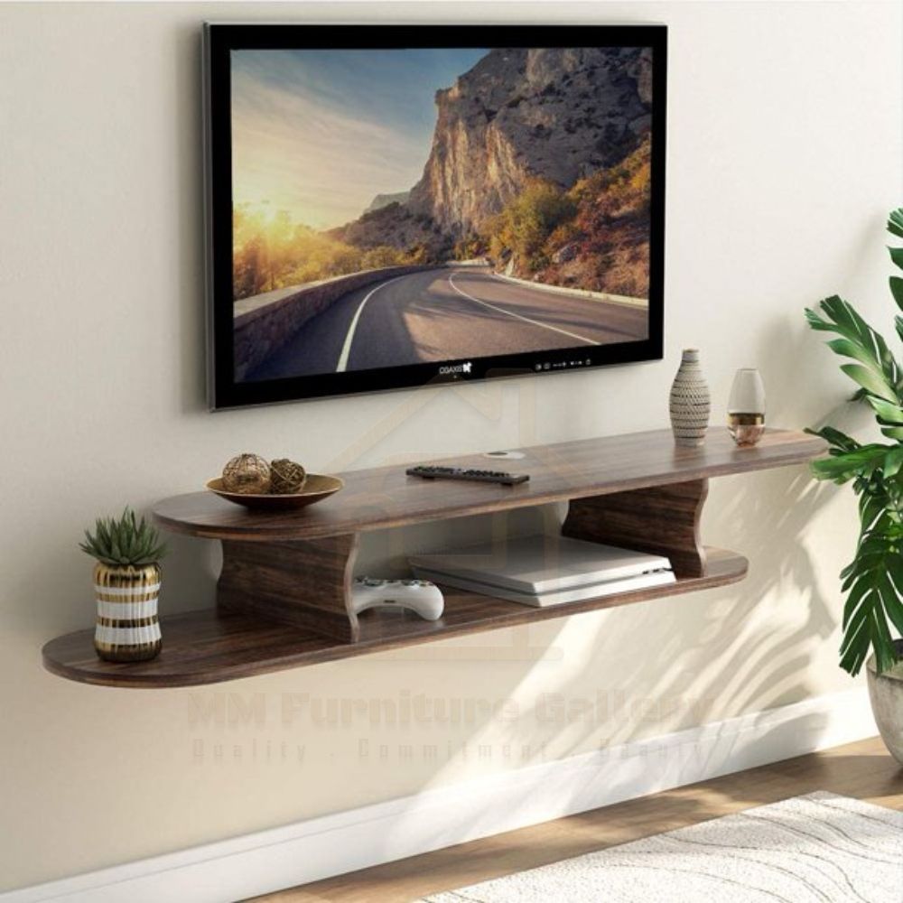 2 Tier Vintage Wall Mounted Media Console Floating TV Shelf TV Stand 59x10x7 inch for Xbox One/PS4/Cable Box/DVD Players/Game Console (Black, Rustic Brown)