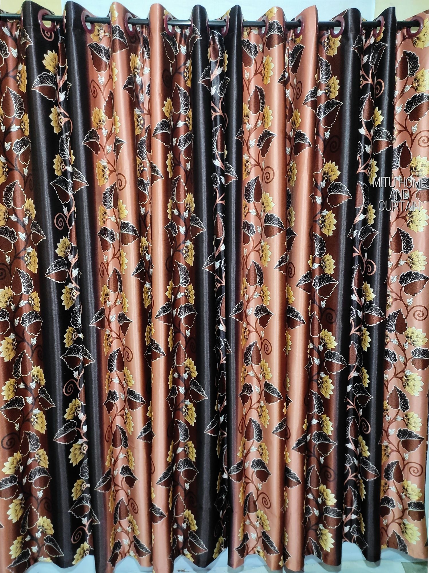 Curtain Porda Synthetic curtains Indian porda window protector 45*80 inch standard size Brown Flowers 4 kuchi curtain