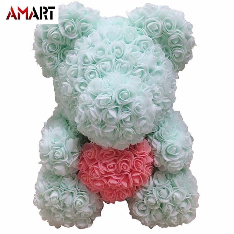 Lovely Big Red Rose Flower Bear Toys Ornaments Gifts for Valentines\'s Day 25cm