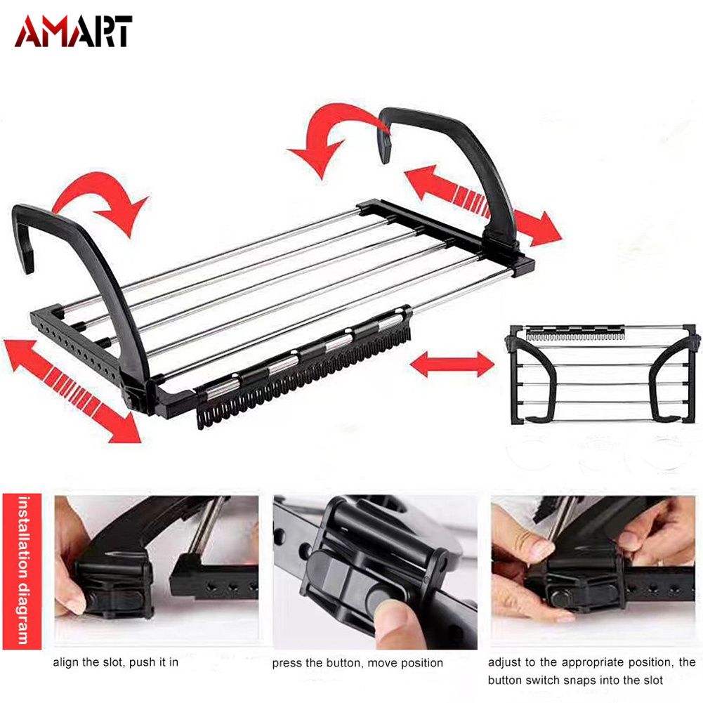 Folding Towel Drying Rack Stainless Steel Clothes Hanging Racks with Clips for Balcony Windowsill