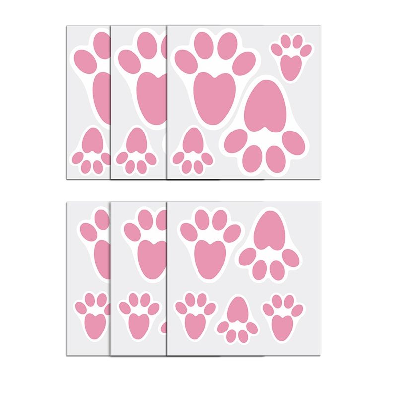 6 Pcs Easter Graffiti Wall Stickers Cartoon Rabbit Footprint Home Decor Removable DIY Decal for Wall Window Decor Bedroom Living Room Decoration