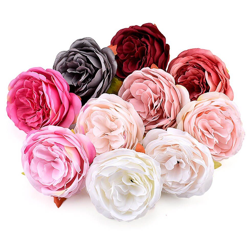 High-grade Artificial Peony White Rose Silk Flower Heads For Wedding Decoration DIY Wreath Scrapbooking Craft Fake Flowers