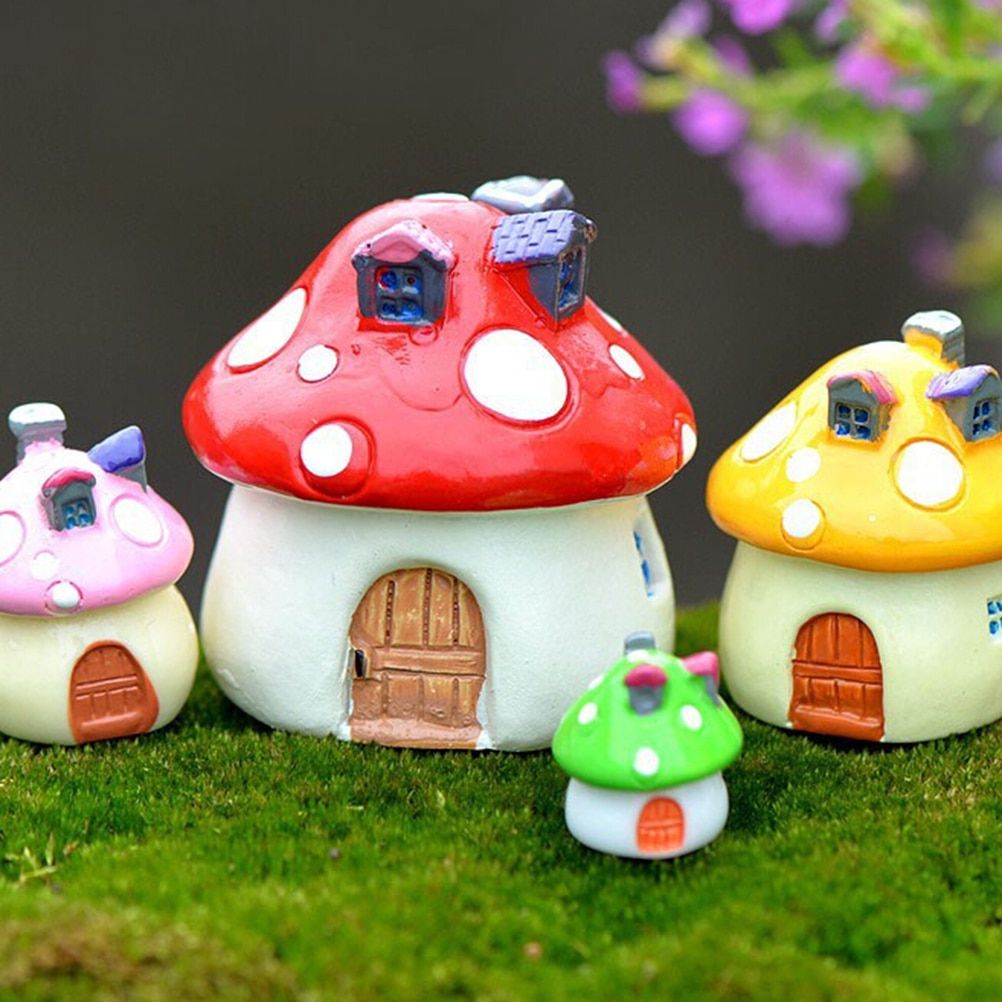 3 Sizes \u007FMushroom House Resin Fairy Garden Craft Decoration Miniature Micro Gnome Terrarium Mediterranean House Castle Gift