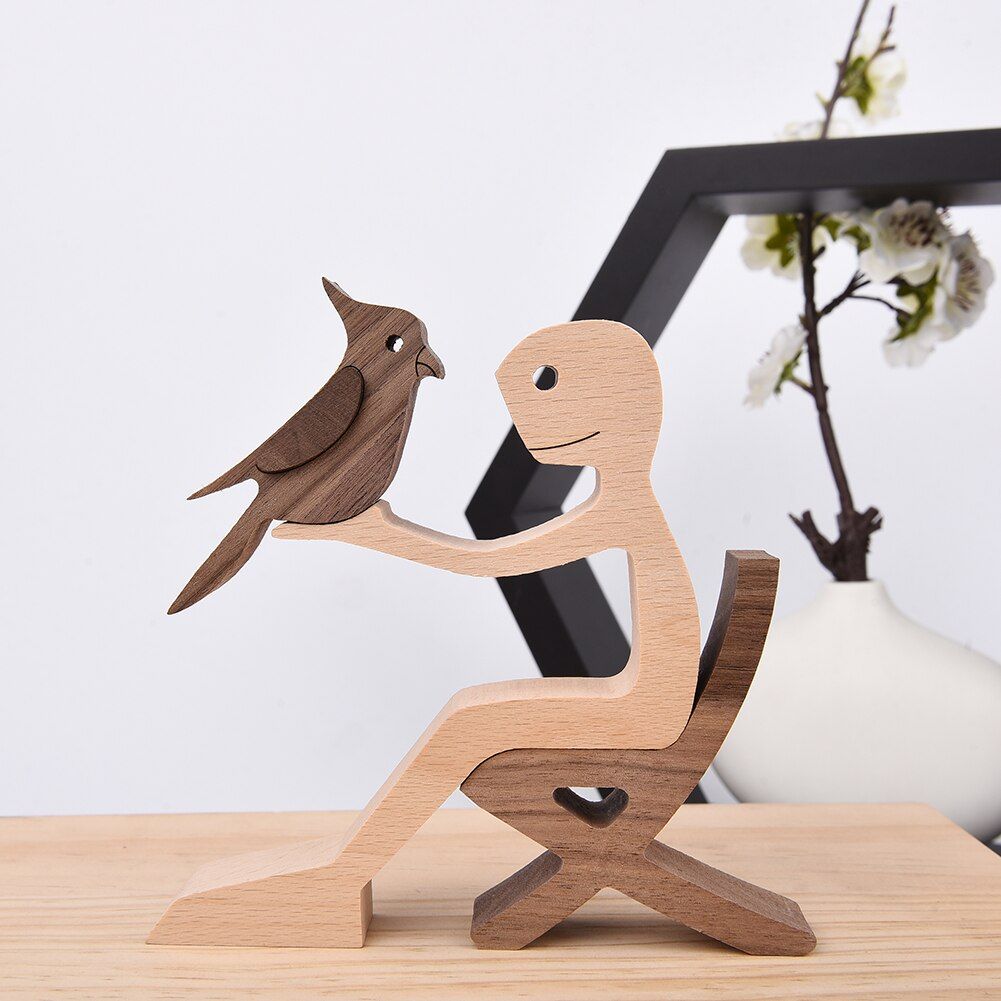 Family Wooden Statue Couple Human And Figurines Home Decor Craft Table ChristGift Office Desk Accessories Dropshipping