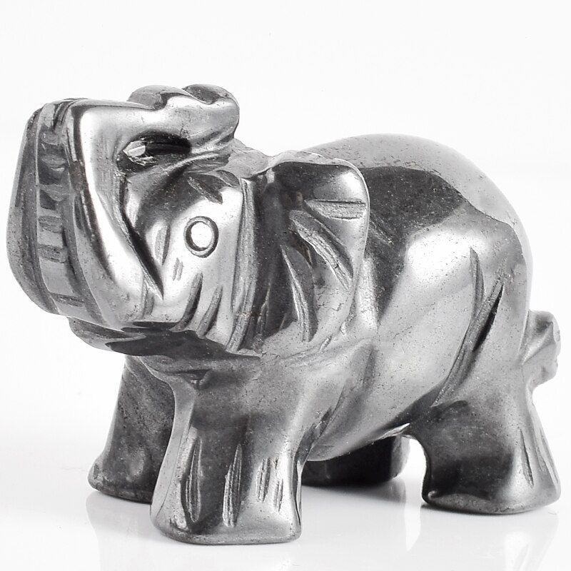 2 Inch Elephant Figurines Craft Carved Natural Stone hematite Elephant Mini Animals Statue for Home Decor Chakra Healing