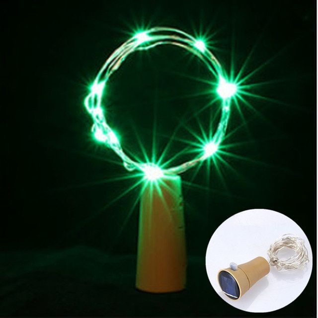 Solar Led Light Outdoor 2m 20 Led Copper Wire Garland Led Lights  Bottle Cork Fairy Lights Wedding Christmas String Light--Solar-Green--2Pcs-2m 20led