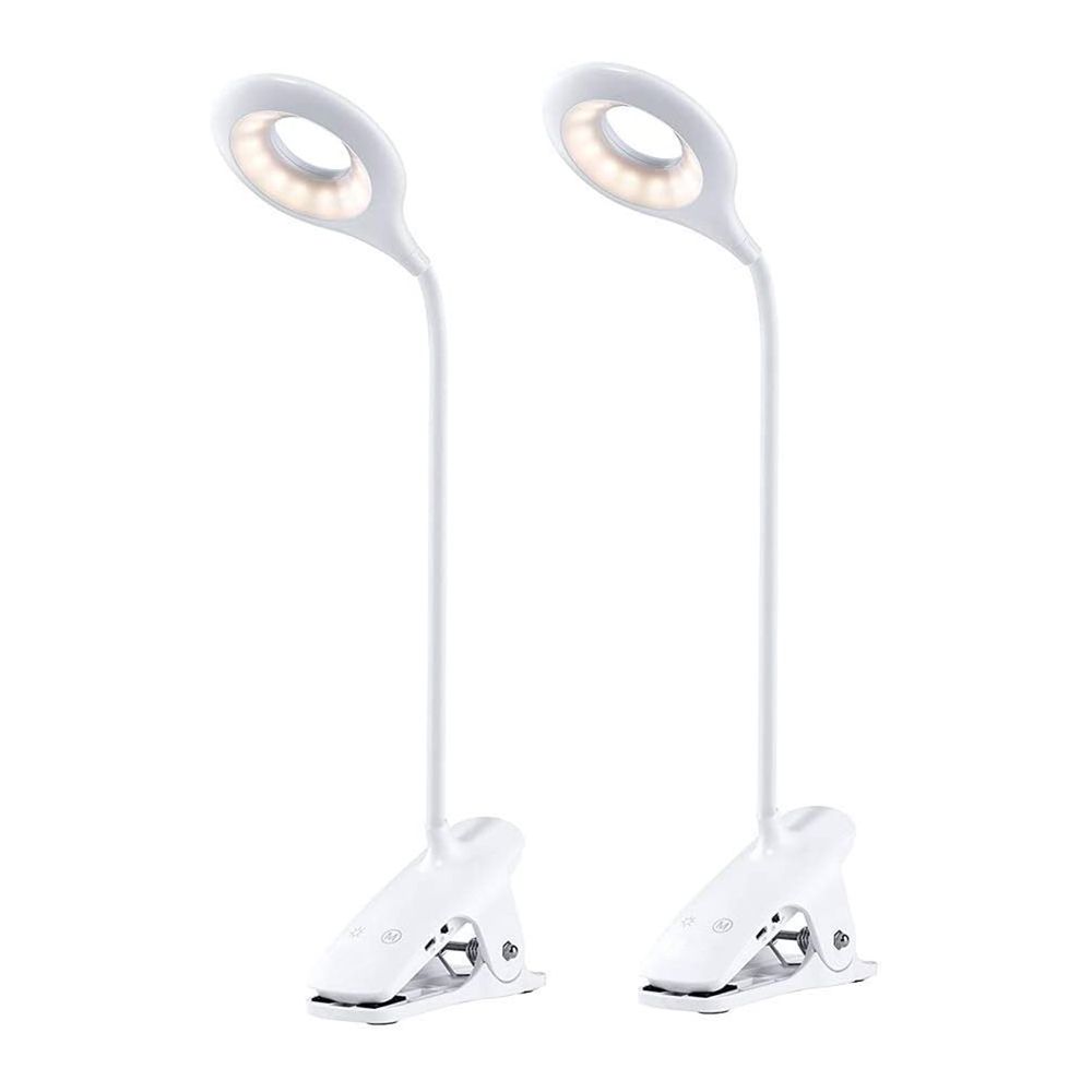 Portable LED Desk Lamp, Eye-Care,Flexible Gooseneck USB Rechargeable,3 Lighting Modes Brightness Levels,White,2 Pack