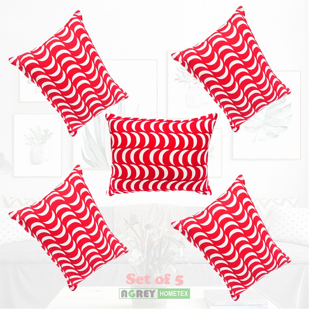 Cotton Cushion Cover With Pillow_Red _9x12 Inch_Set of 5