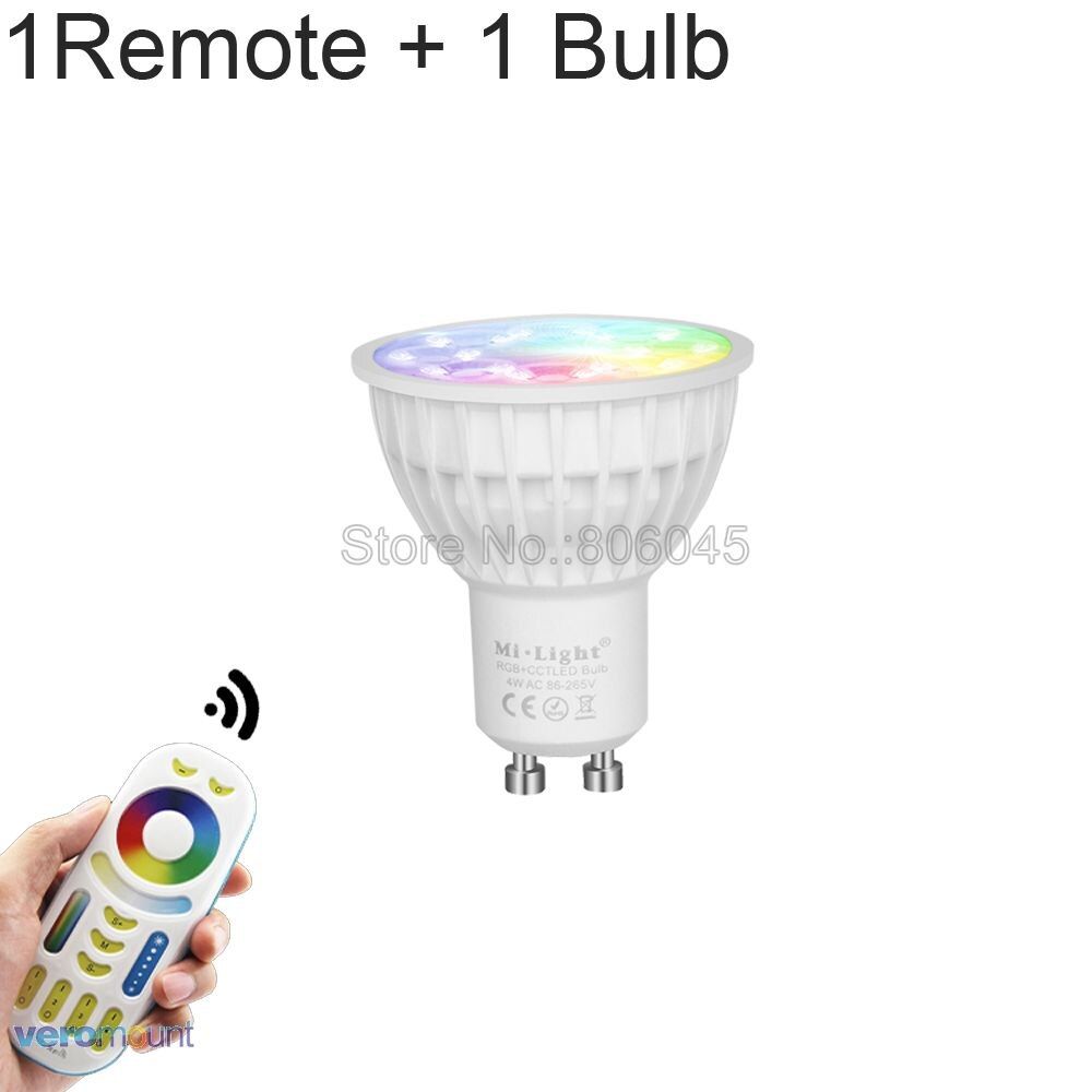 MiLight Dimmable LED Bulb 4W GU10 RGB+CCT (2700-6500K) Smart WiFi LED Stlight FUT103 2.4G RF Wireless Remote Control