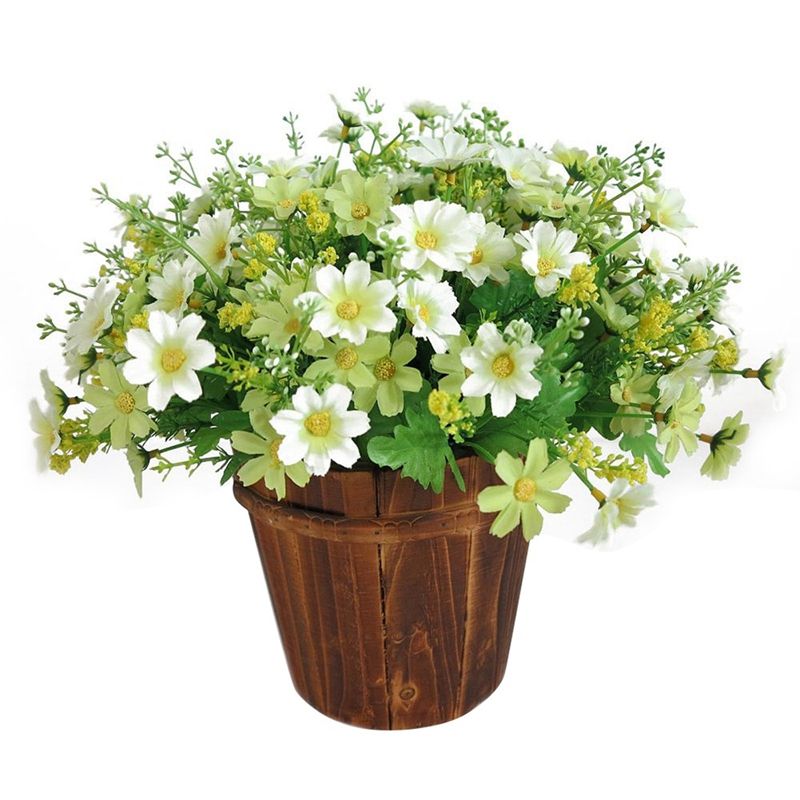 1 Bouquet 28 Heads Artificial Daisy Flower Indoor Outdoor Hanging Planter Home Wedding Garden Cemetery Decor (White Green)
