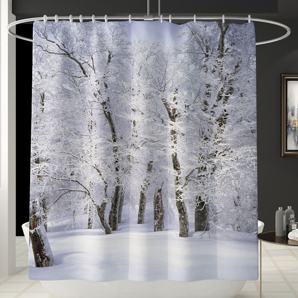 Yfashion Winter Snow Scene Creative Shower Curtain Waterproof Floor Carpet Bathroom Curtains Mats for Washroom