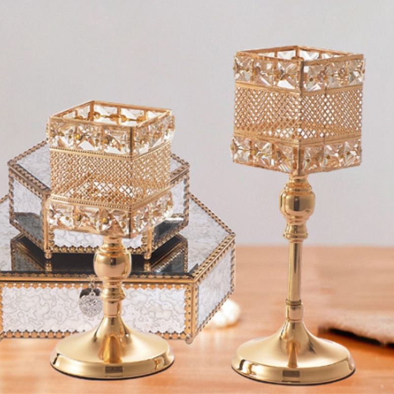 Wedding Centerpieces Candelabra Party Decorations Crystal Candlestick Shiny Gold Square Candle Holders for Home Decor -L