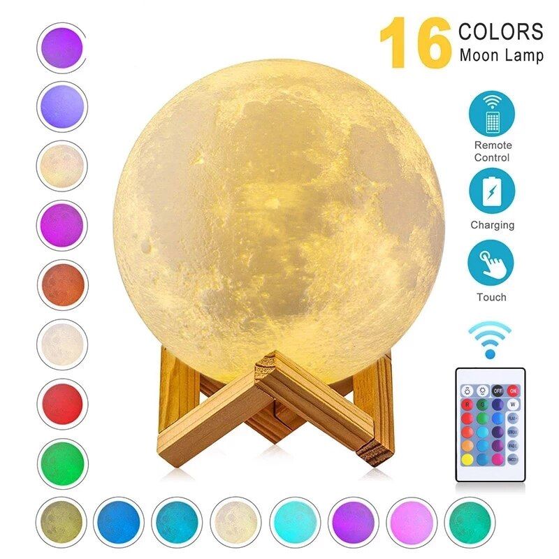 LED 3D Print Galaxy Moon Night Light Color Change Touch Moon Lamp Children's Lights Night Lamp For Home Decor Kids Gift