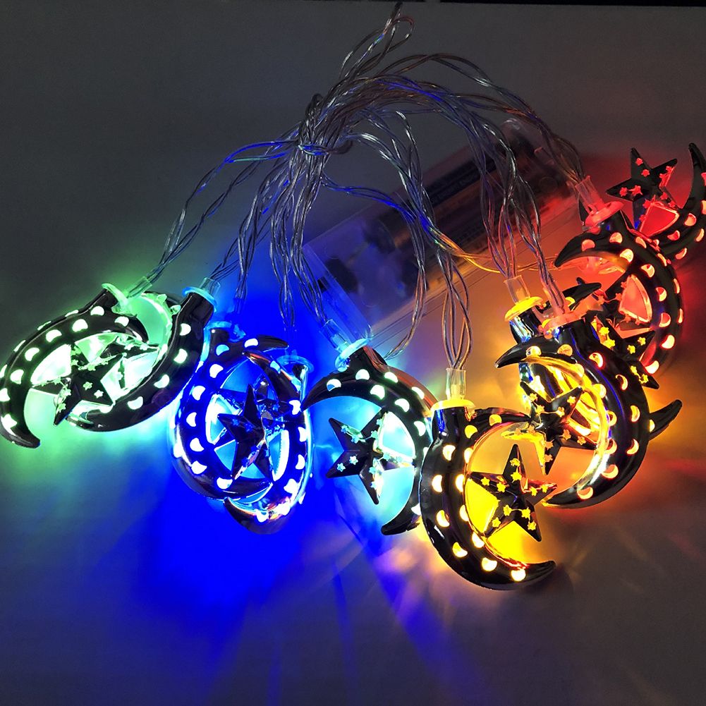 Yfashion LED Iron Art Star Moon Light Strings Ramadan Festival Decoration Hang Christmas Decoration