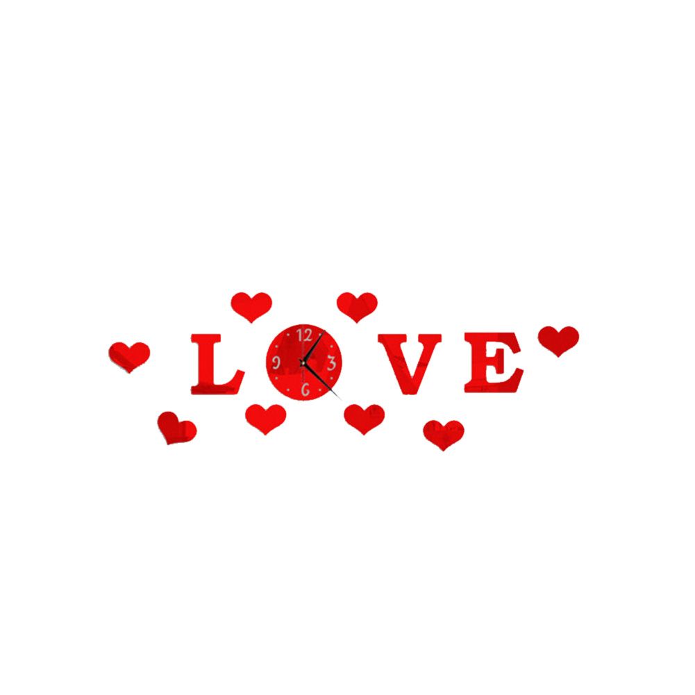 Mirror Effect Love Heart Wall Clock Sticker DIY Analog Home Art Hanging Decor