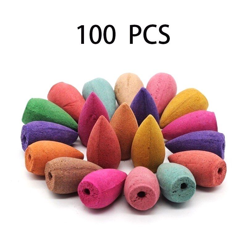 10Pcs Incense Cones + Backflow Incense Burner Creative Home Decor Ceramic Buddha Incense Holder Buddhist Censer