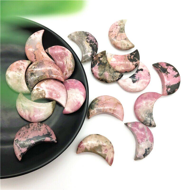 Drop Shipping 1PC 30-33mm Natural Pink Rhodonite Moon Shaped Crystal Gemstone Healing Stones Gifts Natural Stones and Crystals