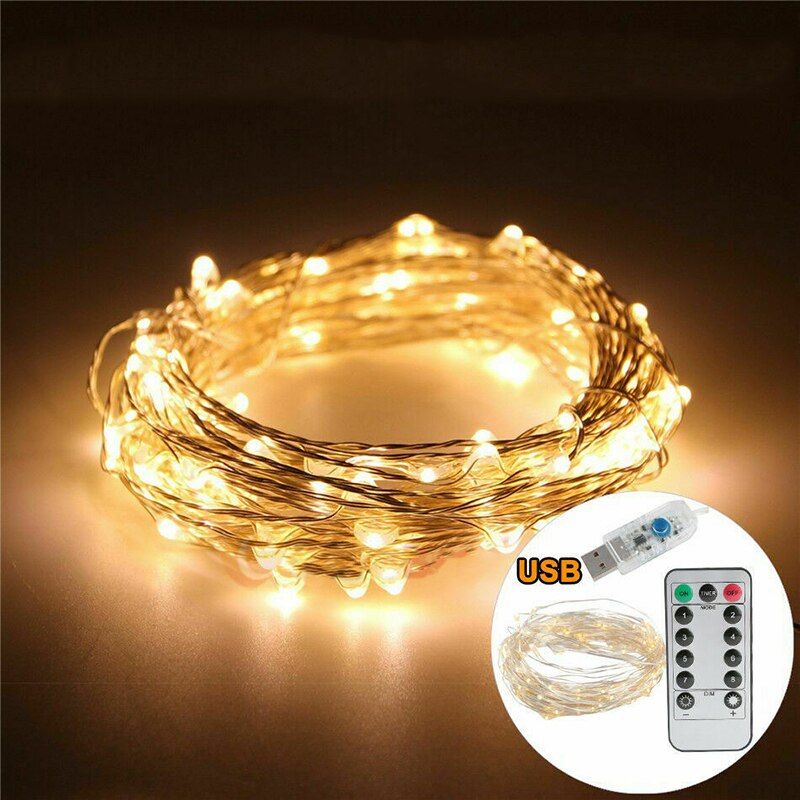 5 M/10M LED Fairy Lights Garland Curtain Lamp Remote Control USB String Lights New Year Christmas Decora For Home Bedroom Window--cold white--1000cm 100LEDS