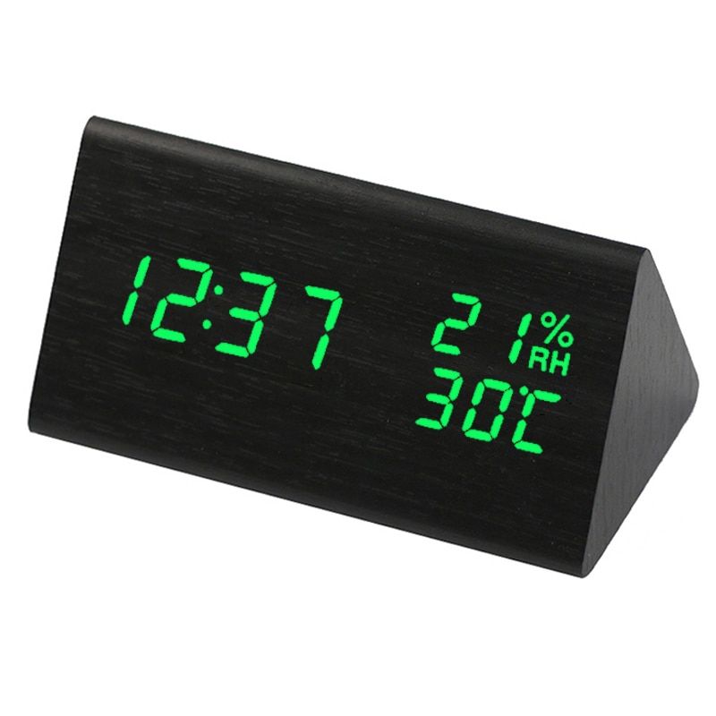 Wooden Alarm Clock Table Voice Control Digital Clocks Display Temperature And Humidity Table Clocks Desktop Clock Home Decor
