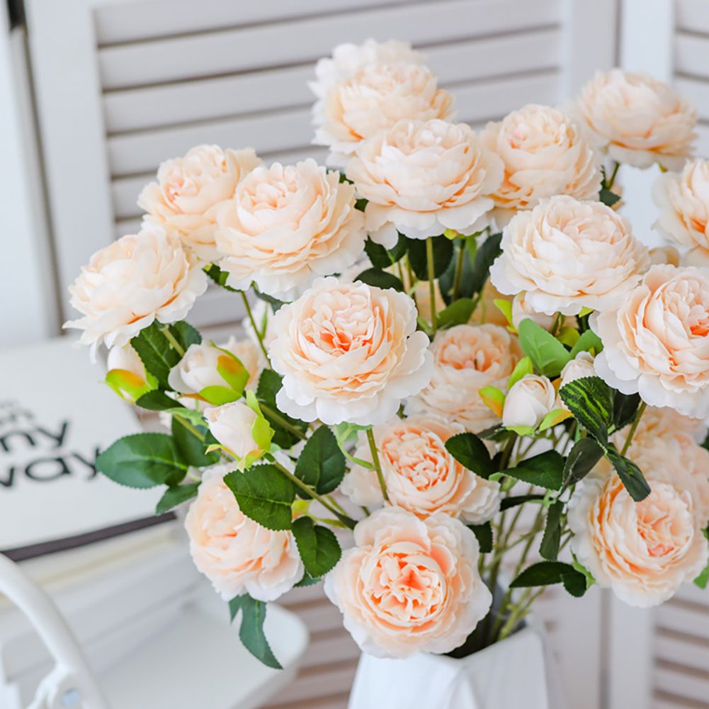 1PC European Style 3 Heads Simulation Peony Flower Artificial Rose Wedding Flower Home Deocoration Fake Flowers