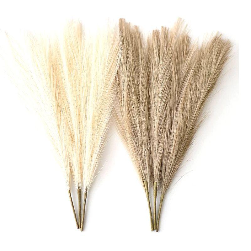 Pampas Grass Decor Tall-Faux Pampas Grass Small 17 inch-6 Stems-Beige and Taupe-Brown-Pampas Floral-Fake Pampas Grass