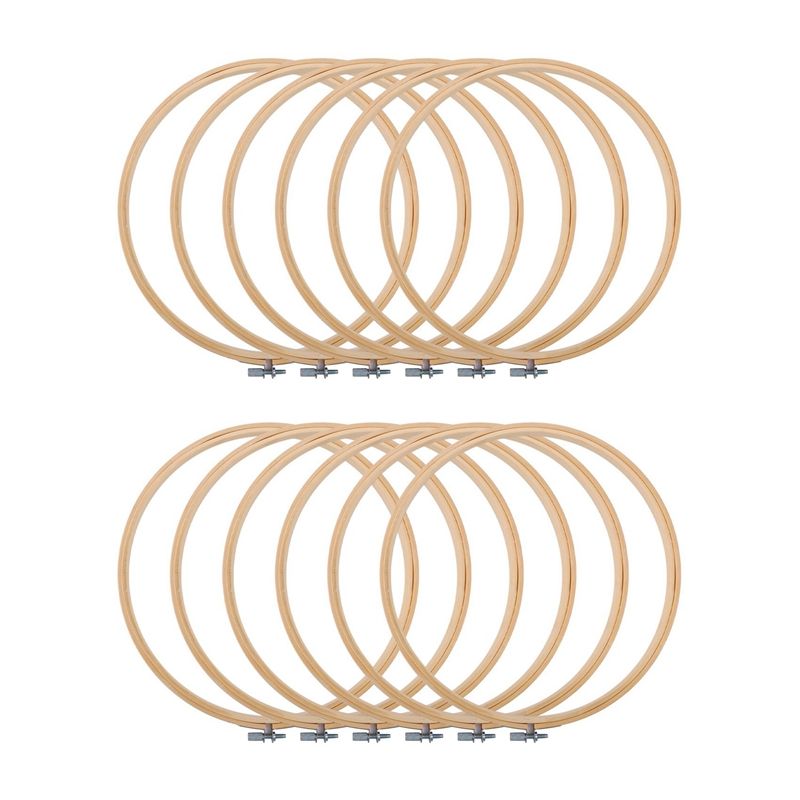 12 Pieces 10 Inch Embroidery Hoops Wooden Round Adjustable Bamboo Circle Cross Stitch Hoop Ring Bulk for Art Craft