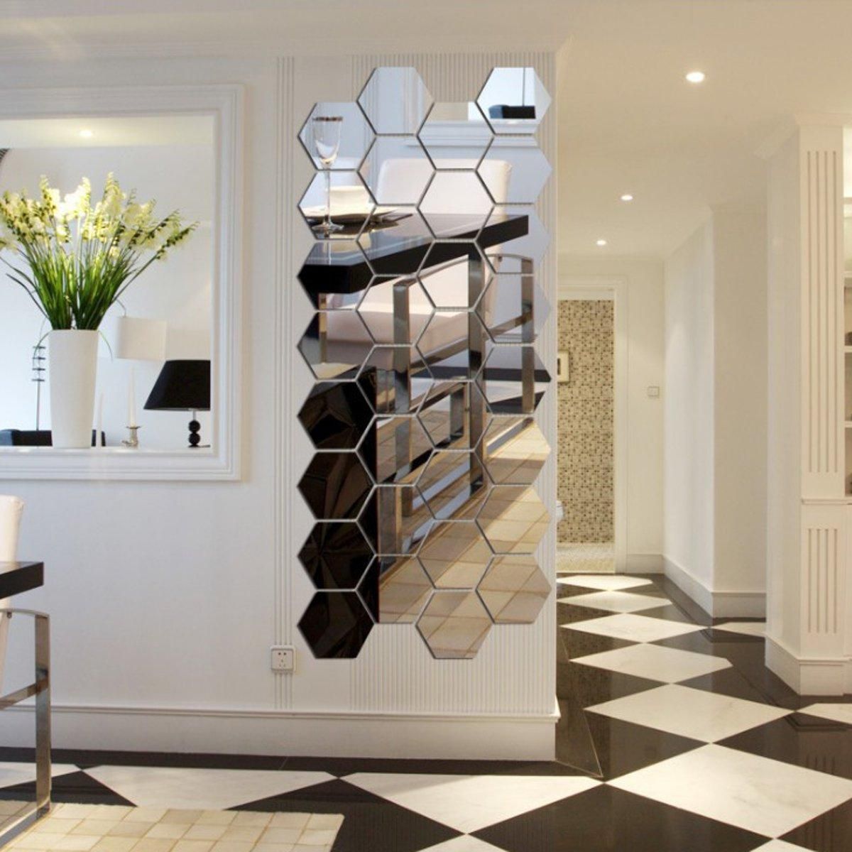 36Pcs 3D Mirror Hexagon Vinyl Removable Wall Sticker Art DIY Decal Home Decor