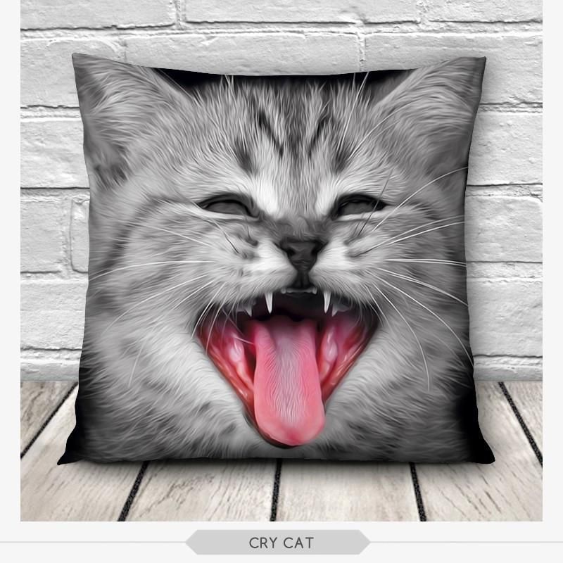 3D Cute Expressions Cats Throw PillowCases Sofa Office Car Cushion Cover Gift