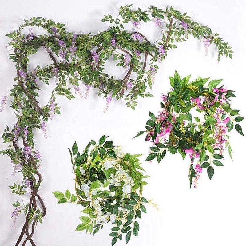 4Pcs 7Ft/Pcs Artificial Wisteria Vine, Flower Garland Wisteria Vine Rattan Hanging Flowers for Outdoor Ceremony,Purple