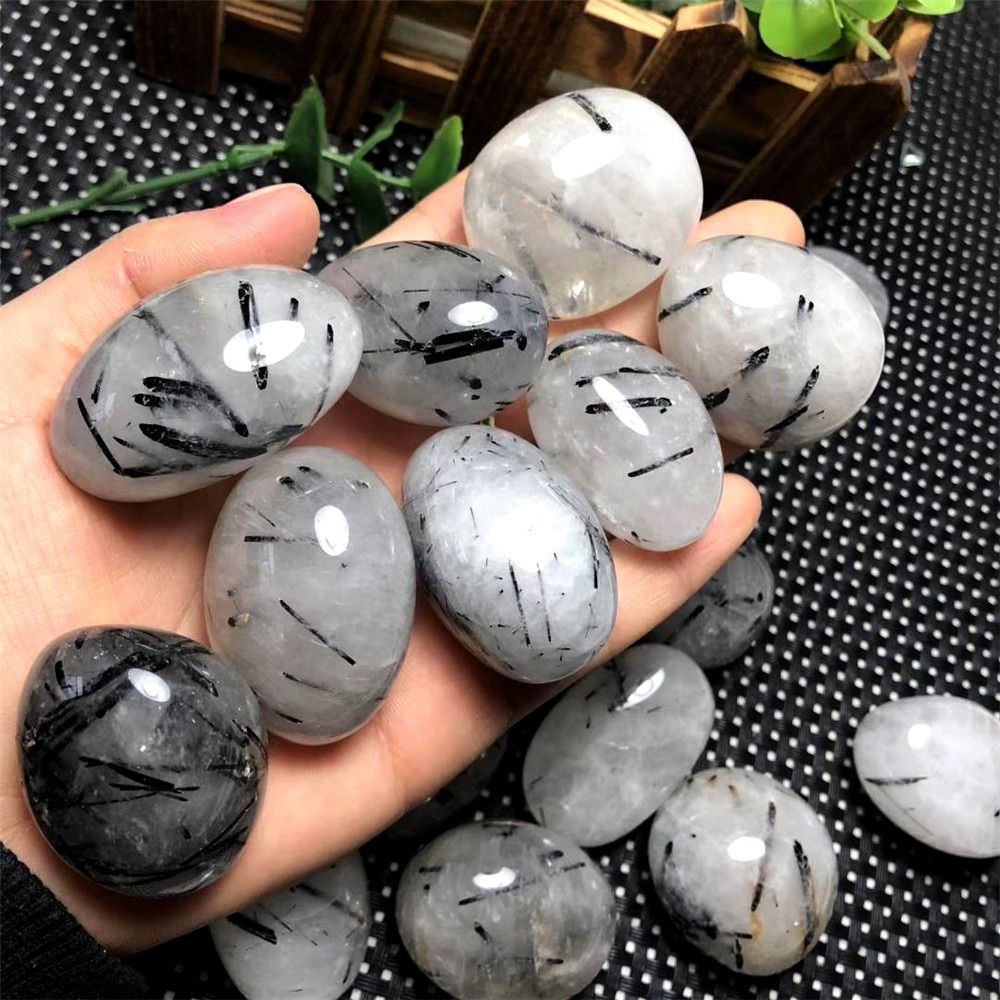 natural black rutiled quartz minerals stone Black Tourmaline healing crystals for aquarium decoration & home garden stones