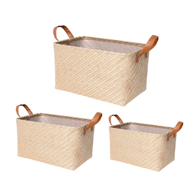 Foldable Storage Shelf Basket Set of 3,Organizer Bin Laundry Hampers Baskets for Toys, Home Closet, Laundry(Khaki)(null)
