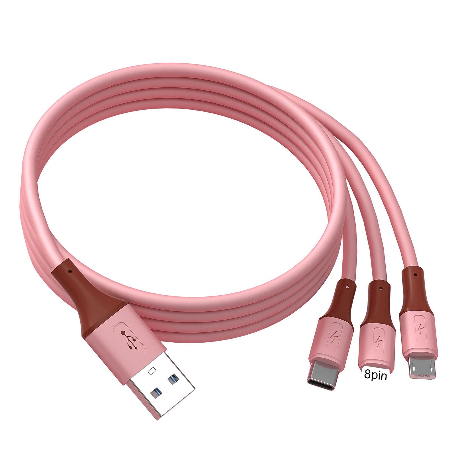 Charger Wire Quick Charg 3 in 1 8-pin Type-Ccro USB Phone Charg Cord