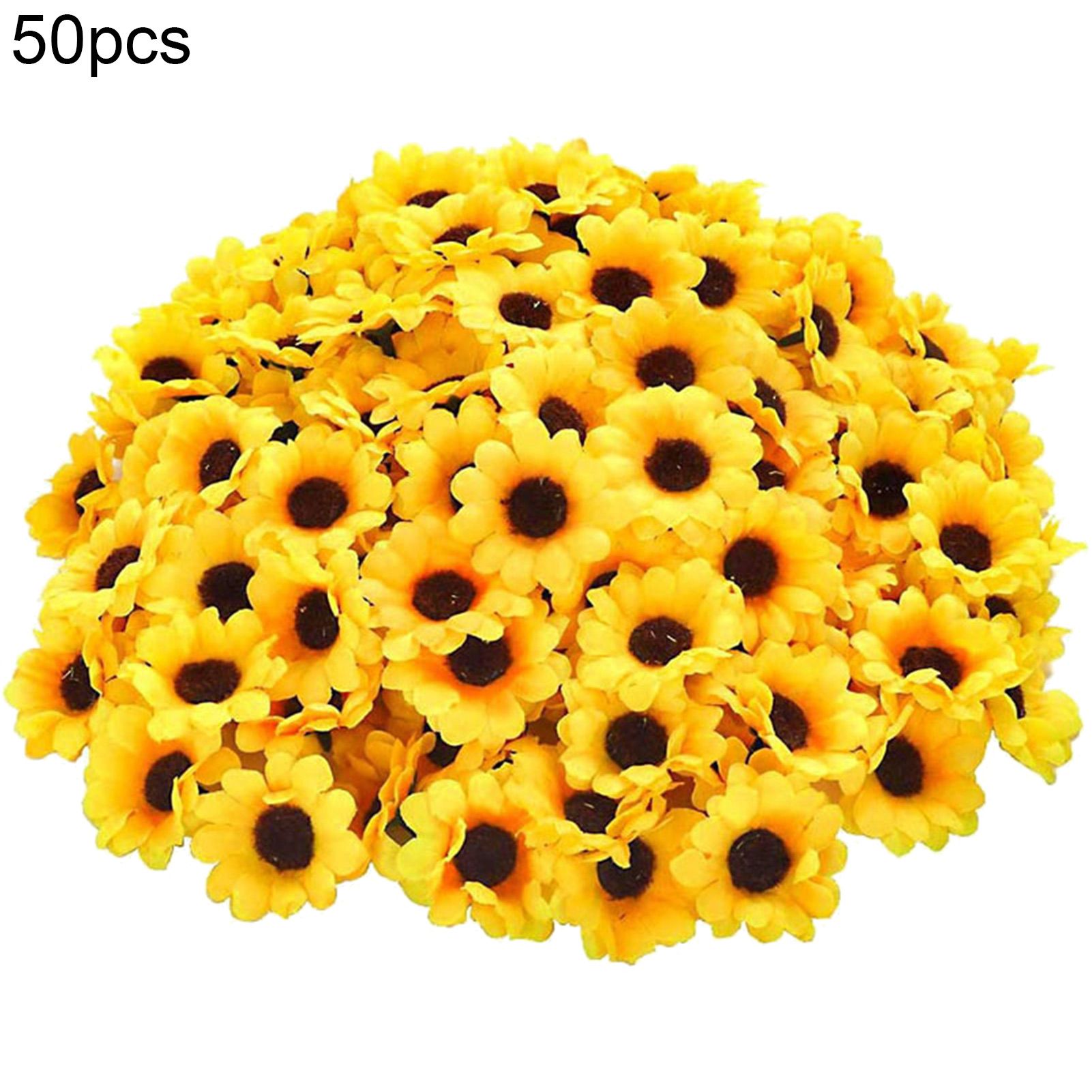 50Pcs No Withering Artificial Flower Head Sun Resistant Plastic Table Centerpieces Fake Sunflowers Wedding Decor