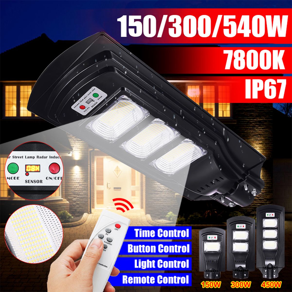 150W/300W/450W (150/300/450LED) 6500K Solar Panel Street Light IP66 Waterproof