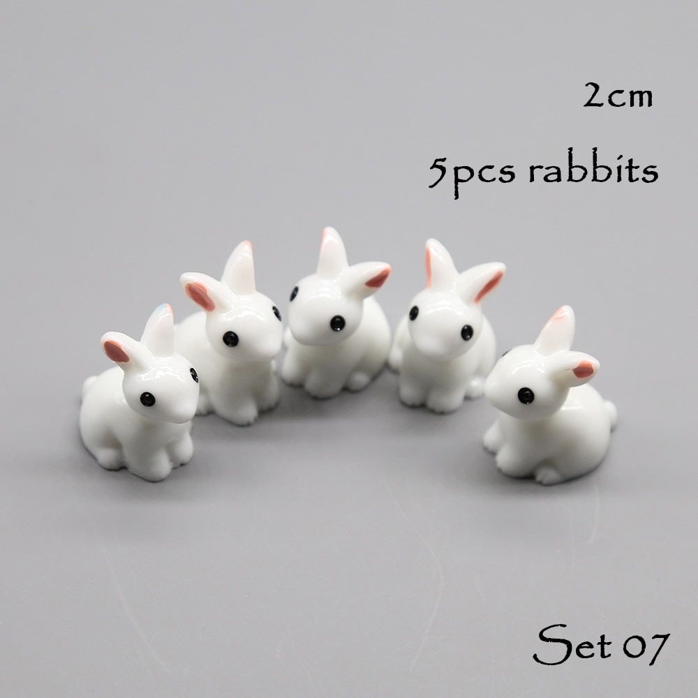 5pcs Cute Mini Chick Rabbit Cow Sheep  Micro Fairy Garden Miniature Terrarium Succulent Decoration Ornaments Accessories