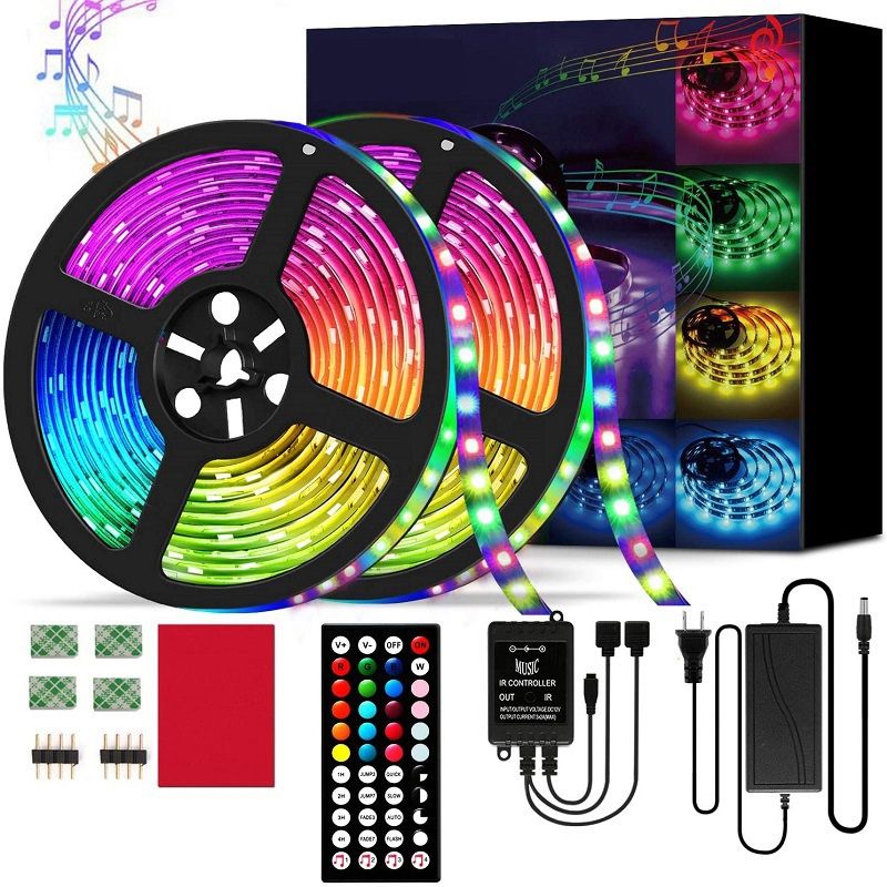 2PCS/SET Led Strip Lights 12V Remote Control Waterproof Light 5050 Rgb Lights for Bedroom,Living Room,Kitchen(US Plug)