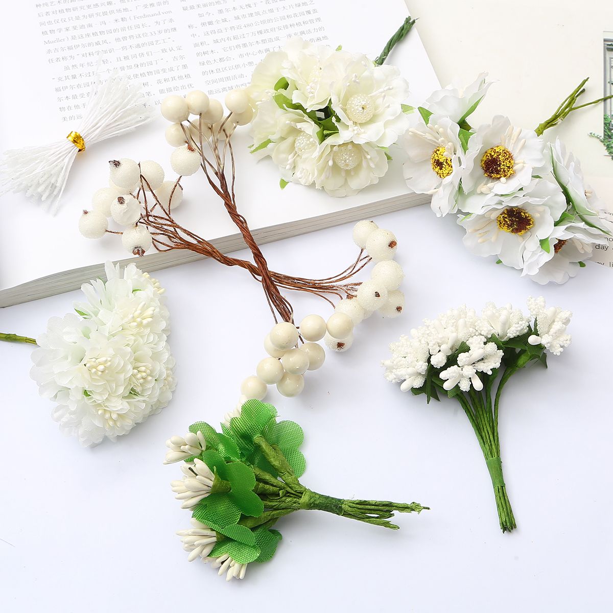 6-144 Pieces/Pack of White Artificial Flowers, Decorative Scrapbook Home Wedding Birthday Decorations 60-130mm Artificial Flowers