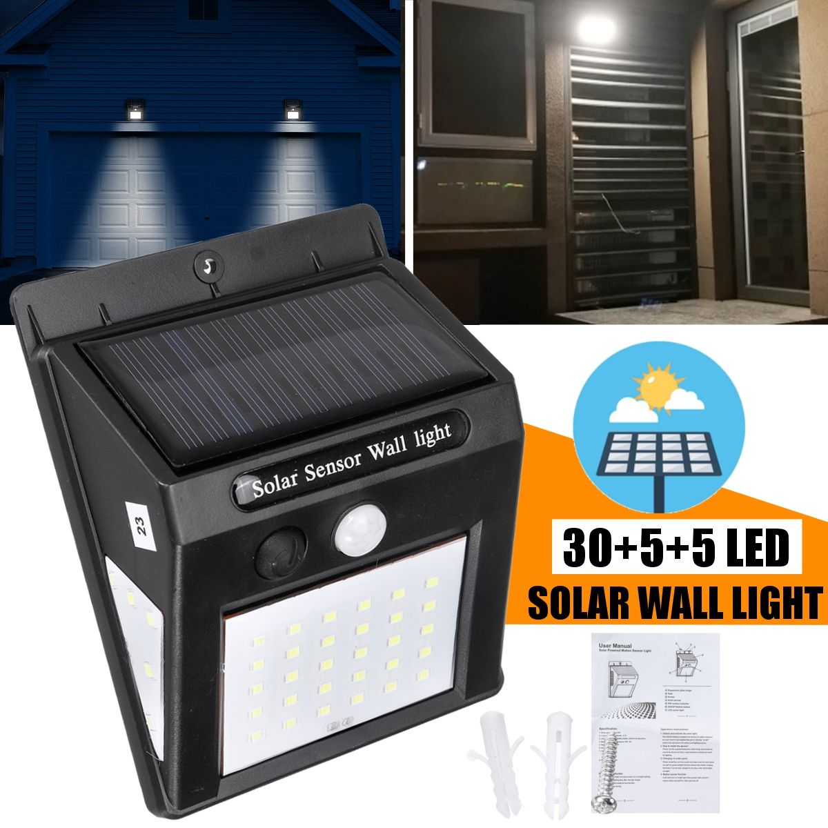 3 Side Solar Power LED Path Step Stair Wall Garden Security Light Motion Sensor