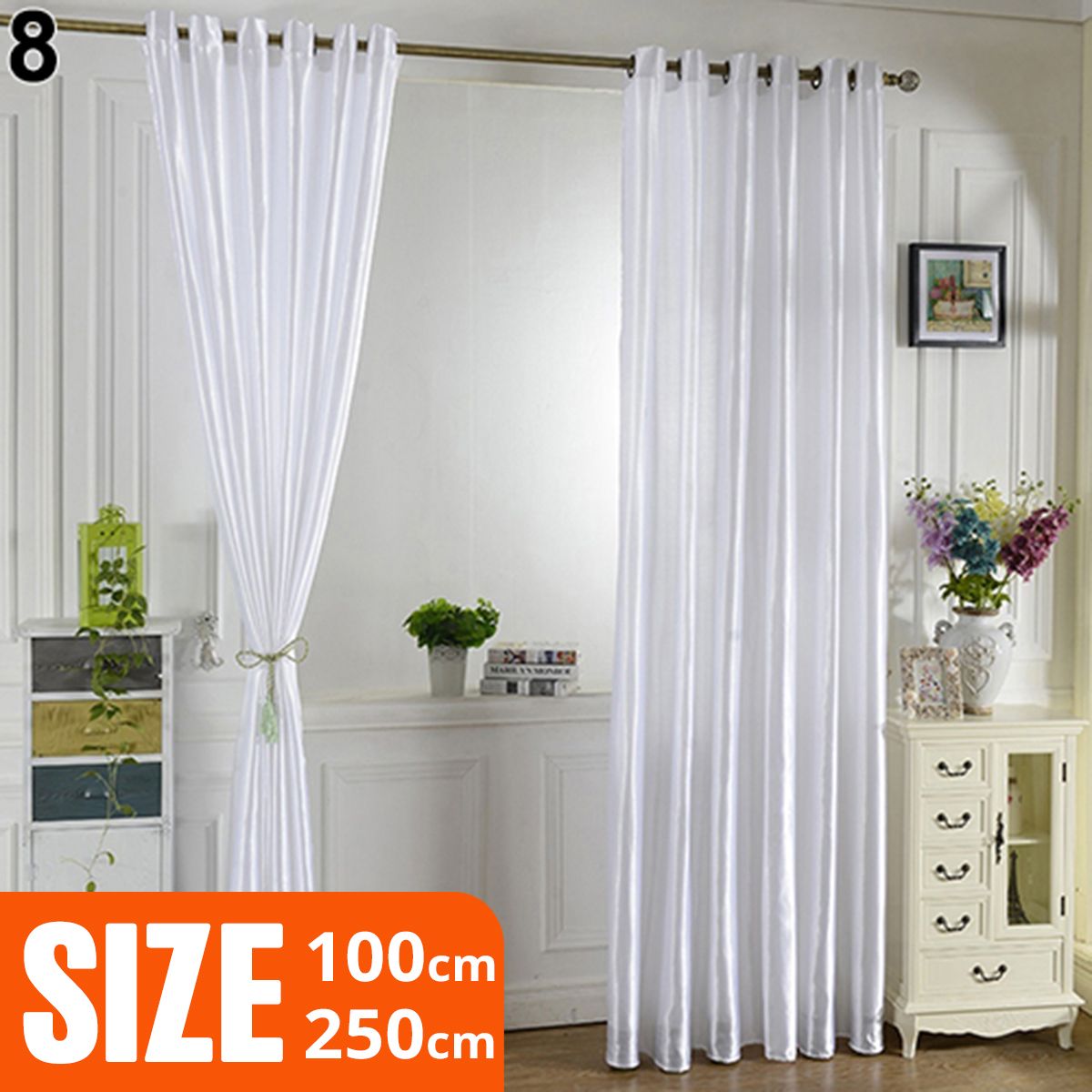 Through Rod/Perforated Pure Color Window Panel Drape Door Room Blackout Curtain
