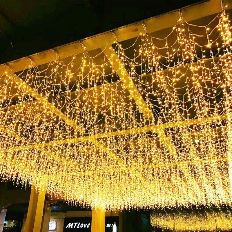 8 Model Led Holiday Fariy Christmas Decoration 96/120/216/256 LED Icicle String Light Curtain Garland Party Lighting--Blue--3M 256LED