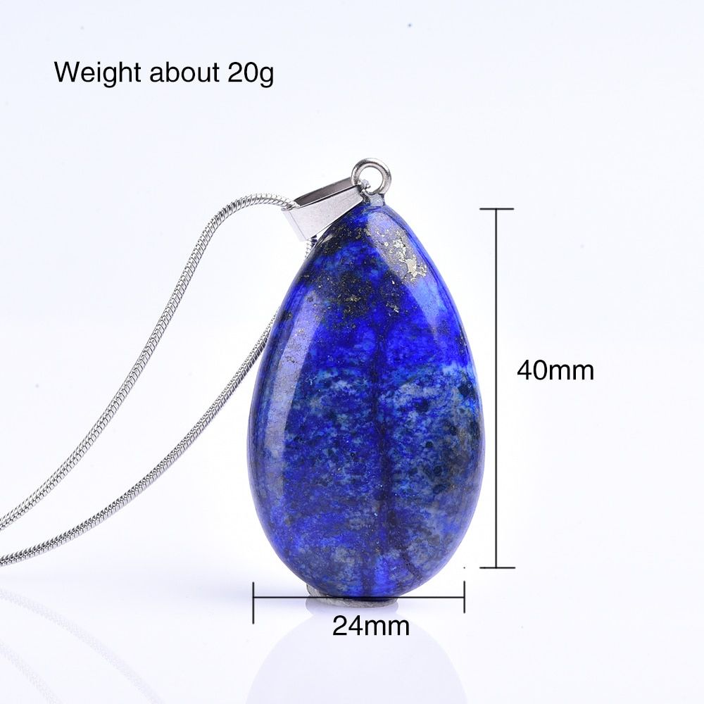 1pc Natural crystal quartz blue Gem Stone Water Drop Necklaces Pendants Lapis Lazuli Reiki Healing stone Jewellery Gift