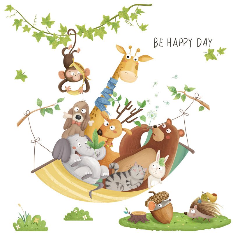 Cartoon Giraffe Wall Stickers for Kids Rooms Kindergarten Wall Decor Self-Adhesive Wall Decals for Nursery Home Decor