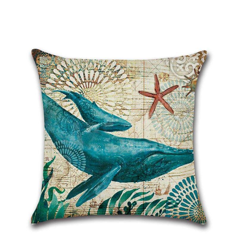 Panda Online 45cm*45cm Marine Organism Sea Fish Sofa Pillow Case Cushion Cover Linen Cotton